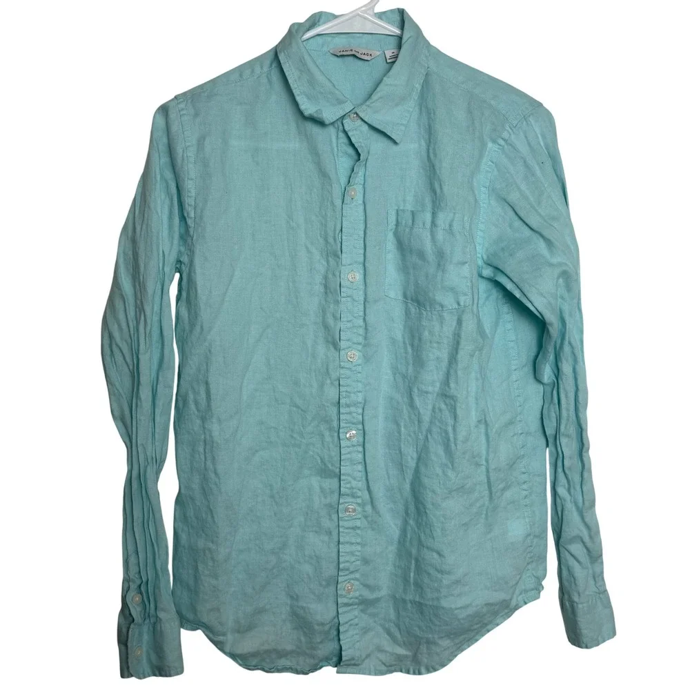 Janie and Jack Boys 16 Aqua Blue Linen Long Sleeve Button Up Shirt Spring Easter